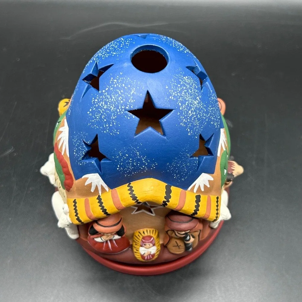 Peru Nativity Tealight Christmas Candle Holder Terracotta Style‎ Ceramic Stars